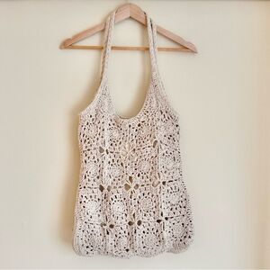 Crochet Shoulder Bag Slouchy Quilted floral pattern Lined with Fabric